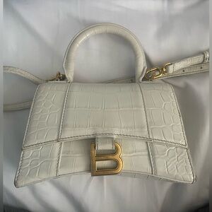 Balenciaga XS Hourglass Crocodile White